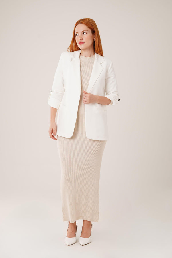 Kol Katlama Detaylı Toptan Ekru Blazer Ceket