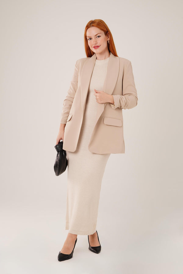 Kolu Büzgülü Toptan Taş Blazer Ceket Taş S