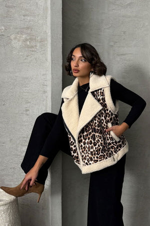 Peluş Toptan Yelek - Leopar D1