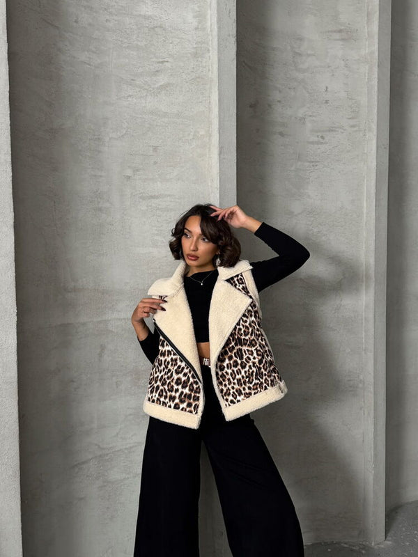 Peluş Toptan Yelek - Leopar D1