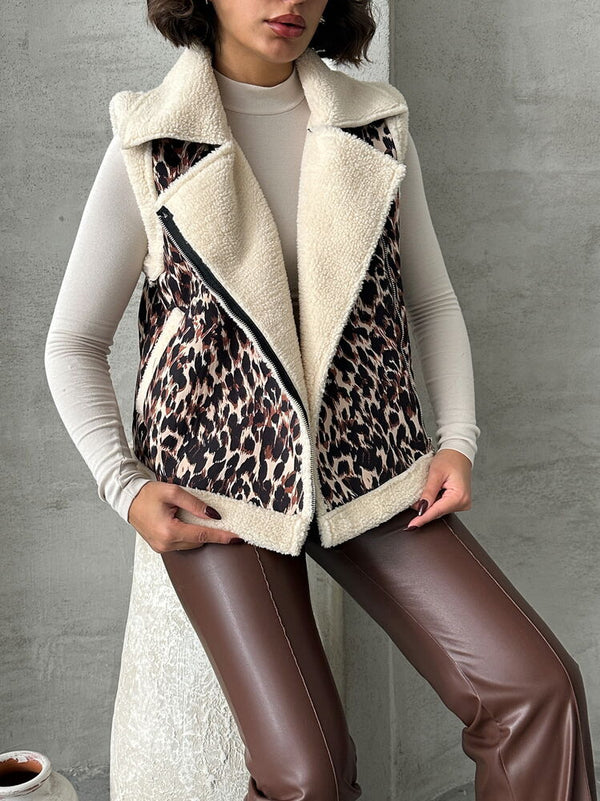Peluş Toptan Yelek - Leopar D2
