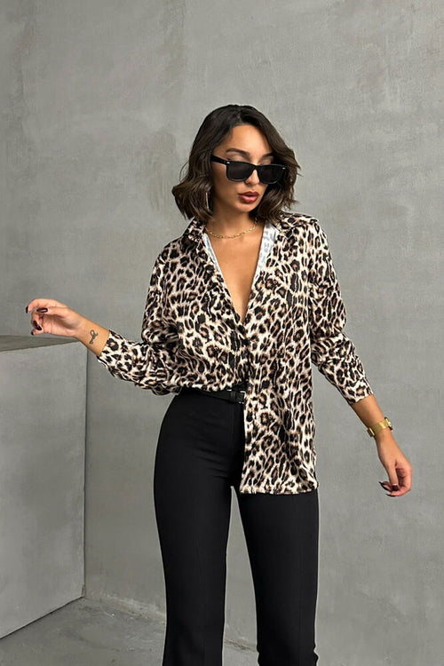 Topshow Leopar Leopar Desenli Toptan Gömlek | F1781