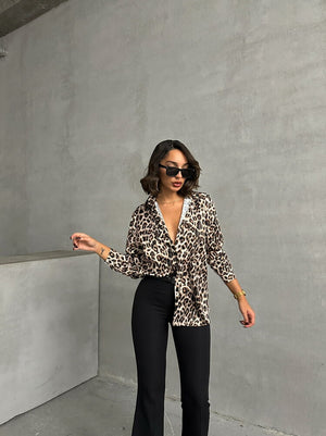 Topshow Leopar Leopar Desenli Toptan Gömlek | F1781