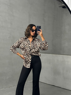 Topshow Leopar Leopar Desenli Toptan Gömlek | F1781