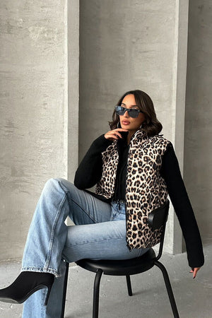 Kapitone Toptan Yelek - Leopar