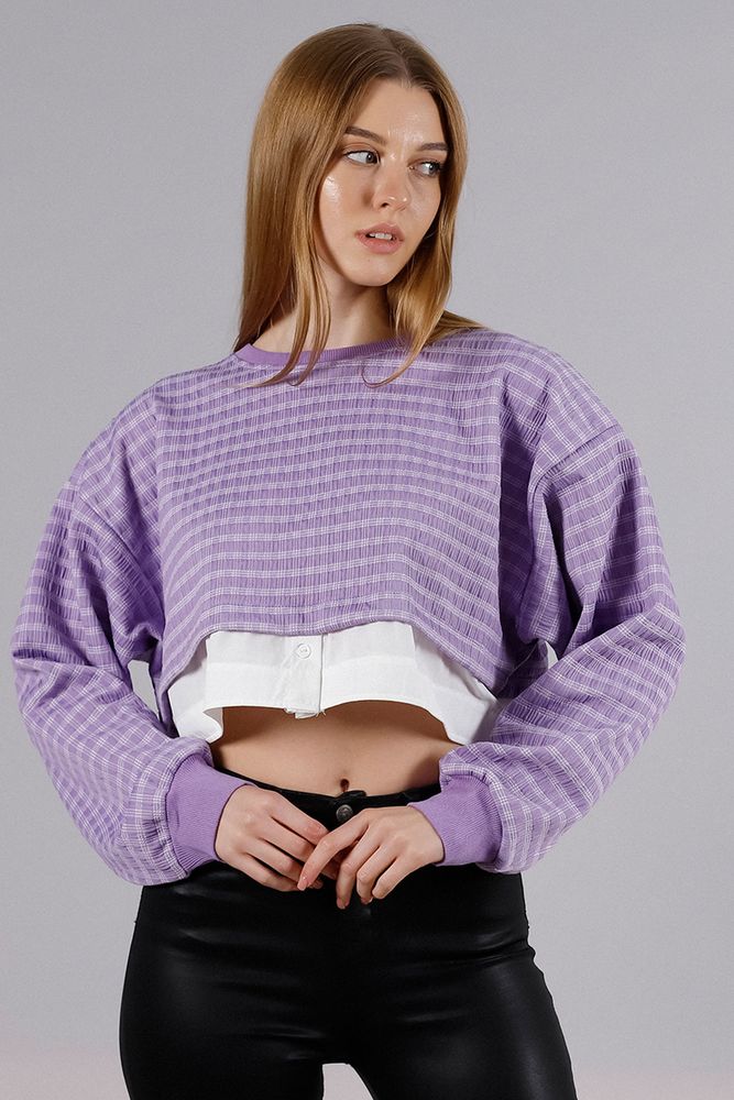 Crop Toptan Bluz - Lila