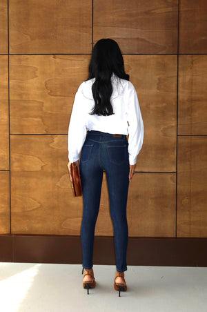 Yüksek Bel Dar Kalıp En Boy Likralı Dark Blue Jean Pantolon