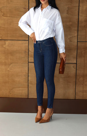 Kadın Dar Paça Yüksek Bel Dark Blue Jean Pantolon