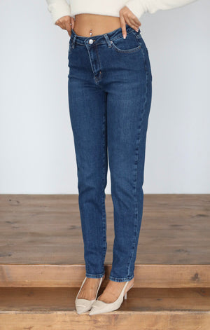 Yüksek Bel Klasik Kesim Dar Paça Dark Blue Jean Pantolon