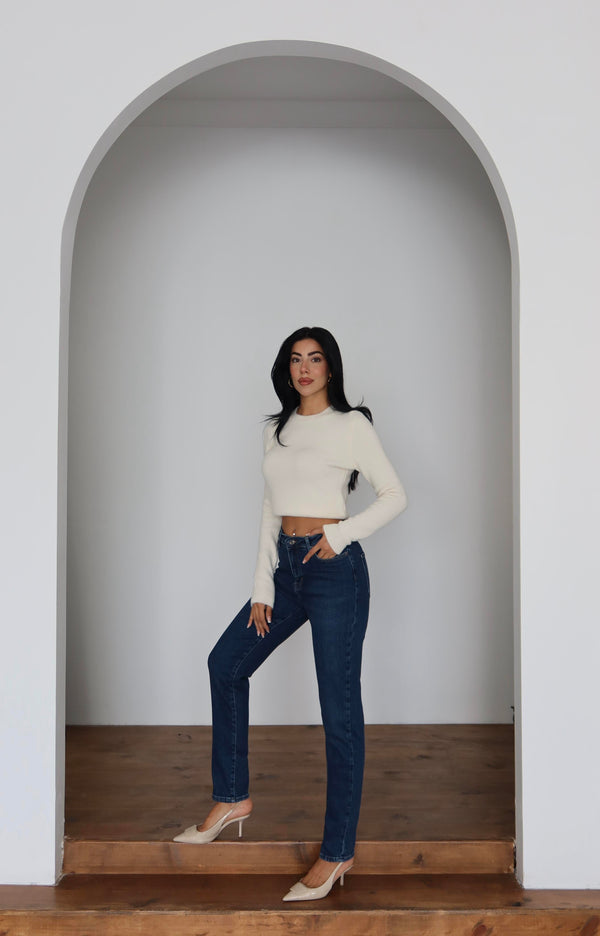 Yüksek Bel Klasik Kesim Dar Paça Dark Blue Jean Pantolon