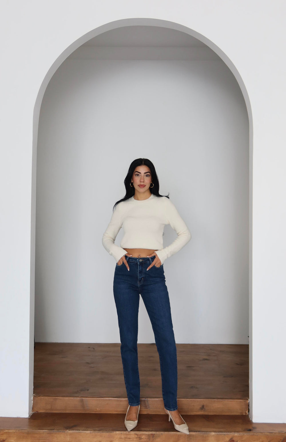 Yüksek Bel Klasik Kesim Dar Paça Dark Blue Jean Pantolon