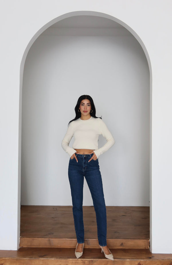 Yüksek Bel Klasik Kesim Dar Paça Dark Blue Jean Pantolon