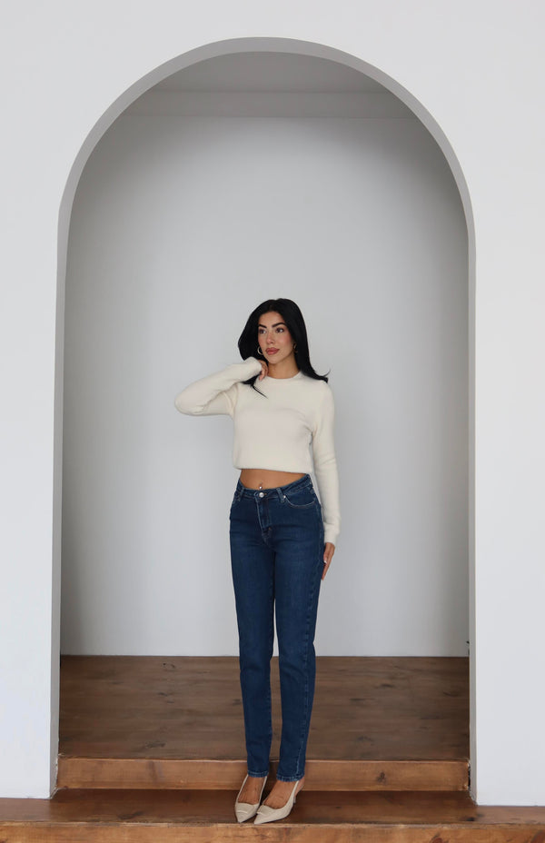 Yüksek Bel Klasik Kesim Dar Paça Dark Blue Jean Pantolon