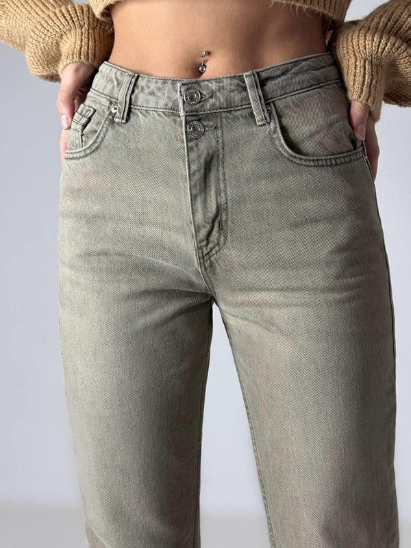 Yüksek Bel Boru Paça Bilek Boy Dark Blue Jean Pantolon