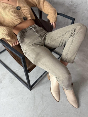 Yüksek Bel Boru Paça Bilek Boy Dark Blue Jean Pantolon