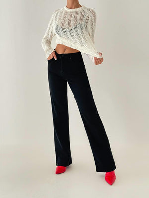 Yüksek Bel Düz Kesim Black Jean Pantolon