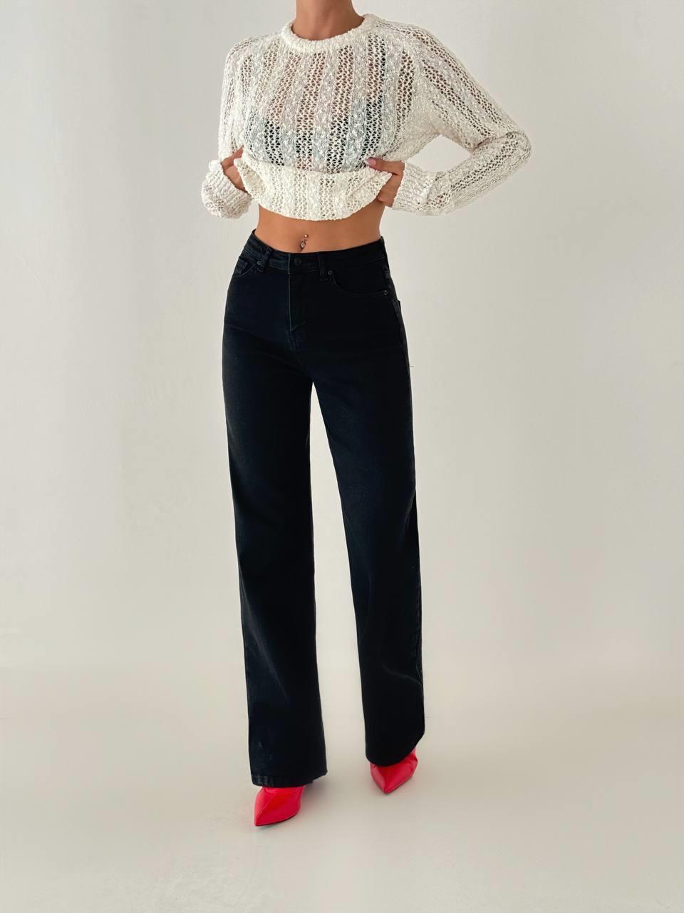 Yüksek Bel Düz Kesim Black Jean Pantolon