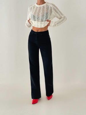 Yüksek Bel Düz Kesim Black Jean Pantolon