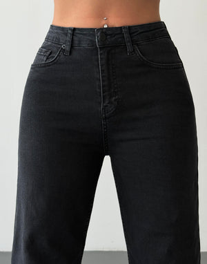 Yüksek Bel Bol Paça Füme Jean Pantolon