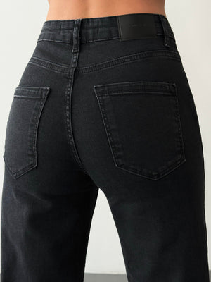 Yüksek Bel Bol Paça Füme Jean Pantolon