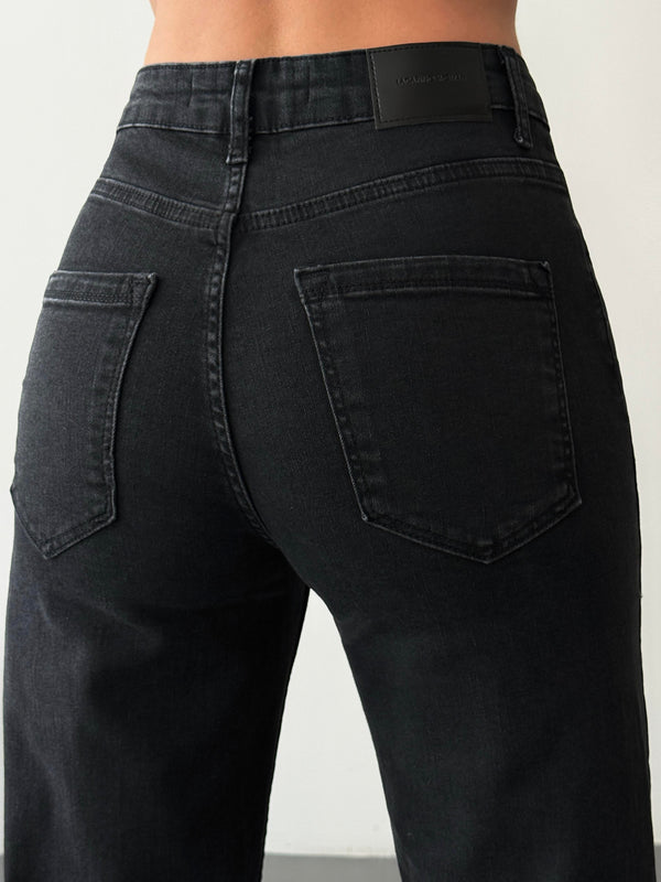 Yüksek Bel Bol Paça Füme Jean Pantolon