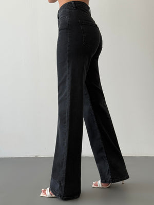 Yüksek Bel Bol Paça Füme Jean Pantolon