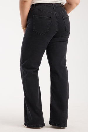 Yüksek Bel Geniş Kesim Füme Jean Pantolon