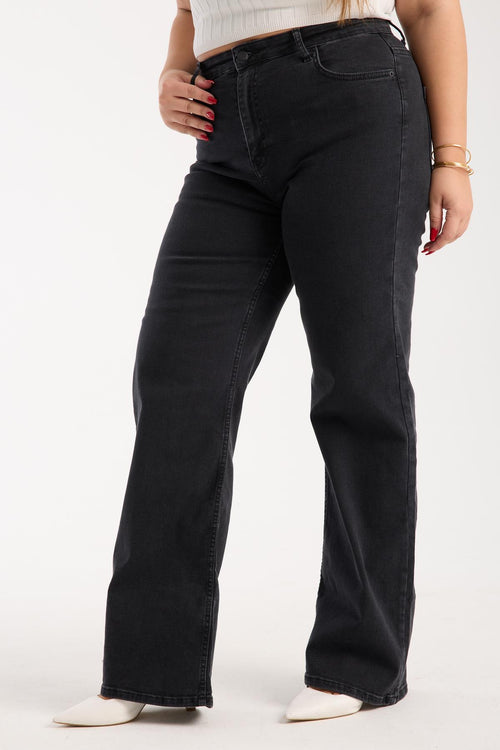 Yüksek Bel Geniş Kesim Füme Jean Pantolon