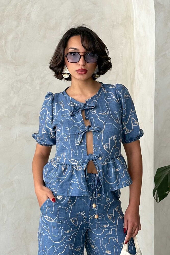 Önden Bağlamalı Nakışlı Toptan Bluz