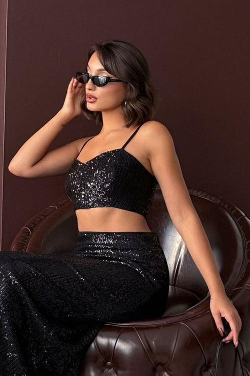 Topshow - Toptan Payetli Büstiyer - Parti Ve Davet Şıklığı - Siyah