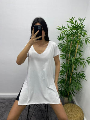 Tricou lung cu fantă - Alb