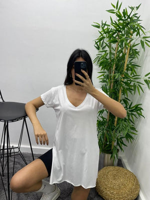 Tricou lung cu fantă - Alb