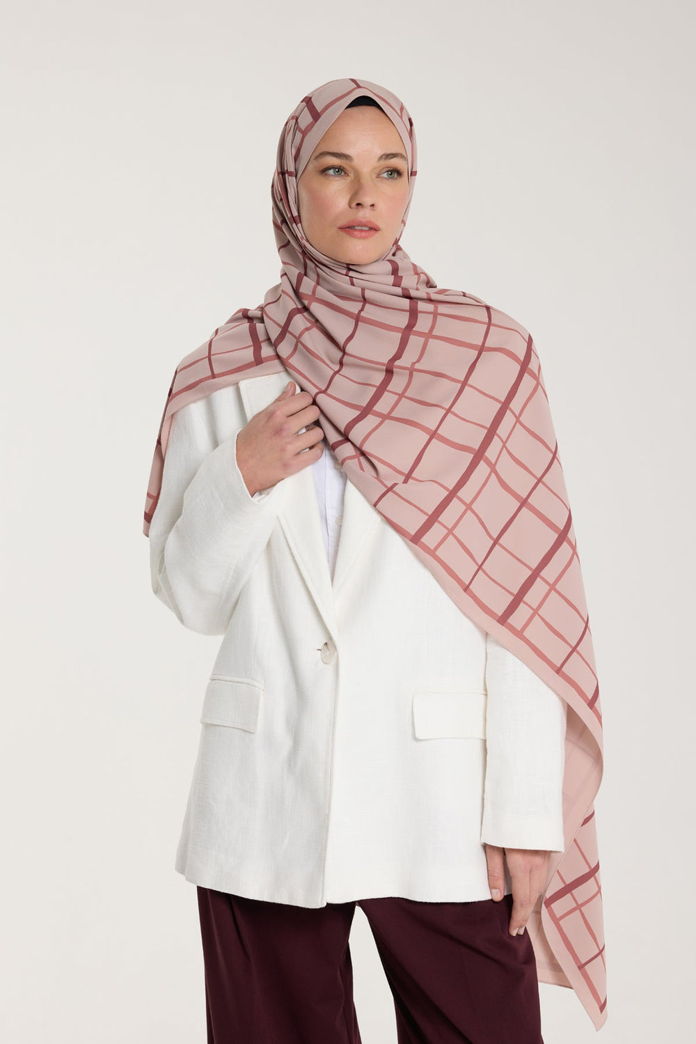 Pure Tone Şal - Kare Desen - Latte - Nude