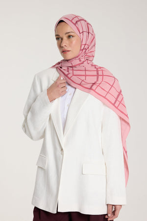 Pure Tone Şal - Kare Desen - Pembe - Gülkurusu