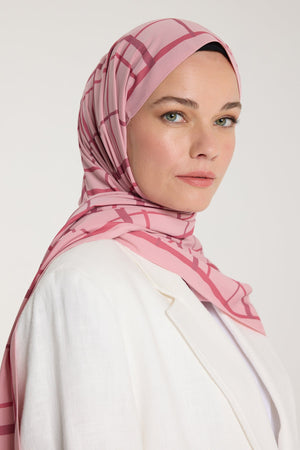 Pure Tone Şal - Kare Desen - Pembe - Gülkurusu
