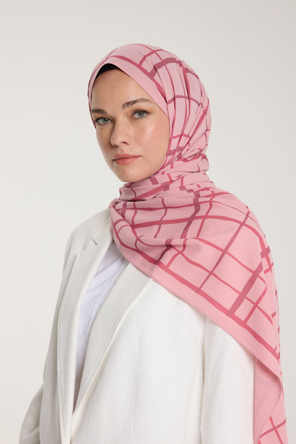 Pure Tone Şal - Kare Desen - Pembe - Gülkurusu