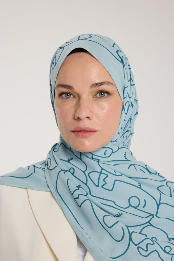 Pure Tone Şal - Marjinal Desen - Su Yeşili - Yeşil