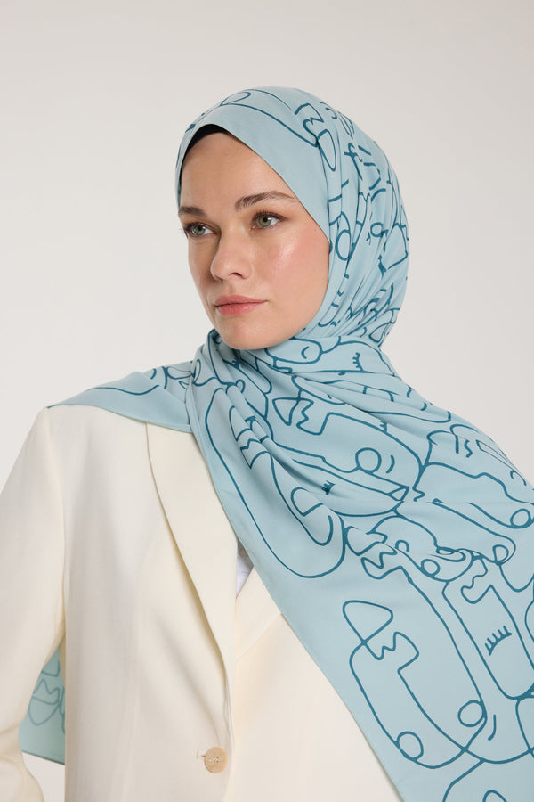 Pure Tone Şal - Marjinal Desen - Su Yeşili - Yeşil