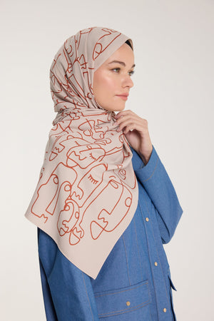 Pure Tone Şal - Marjinal Desen - Taş - Kiremit