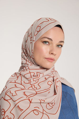 Pure Tone Şal - Marjinal Desen - Taş - Kiremit