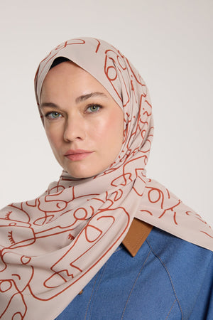 Pure Tone Şal - Marjinal Desen - Taş - Kiremit