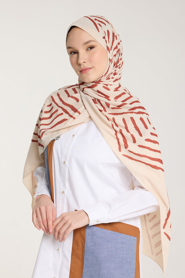 Pure Tone Şal - V Desen - Bej - Taba