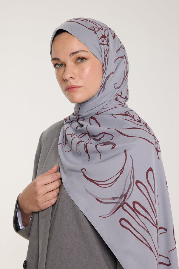 Pure Tone Şal - Yaprak Desen - Gümüş - Bordo