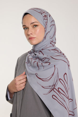 Pure Tone Şal - Yaprak Desen - Gümüş - Bordo