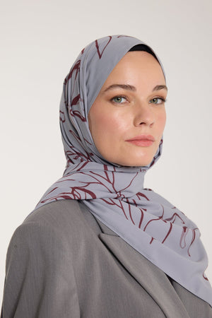 Pure Tone Şal - Yaprak Desen - Gümüş - Bordo