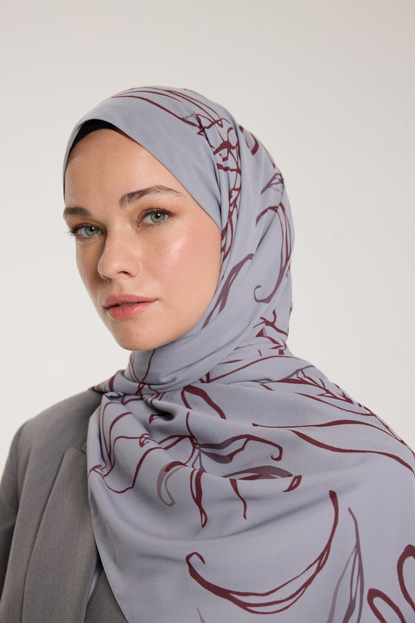 Pure Tone Şal - Yaprak Desen - Gümüş - Bordo