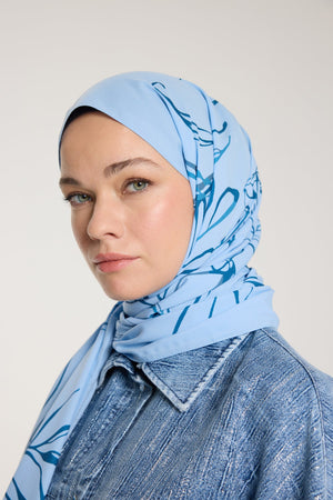 Pure Tone Şal - Yaprak Desen - Bebe Mavisi - Mavi