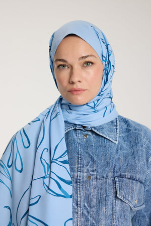 Pure Tone Şal - Yaprak Desen - Bebe Mavisi - Mavi