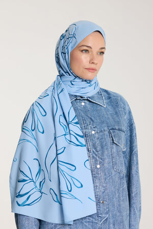 Pure Tone Şal - Yaprak Desen - Bebe Mavisi - Mavi