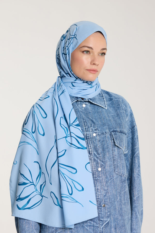 Pure Tone Şal - Yaprak Desen - Bebe Mavisi - Mavi